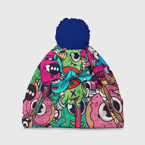 Шапка c помпоном Color doodle monsters / 3D-Тёмно-синий – фото 1