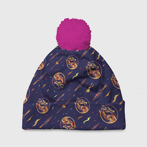 Шапка c помпоном Mortal Kombat logo pattern / 3D-Малиновый – фото 1