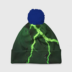 Шапка c помпоном Зеленая неоновая молния