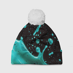 Шапка c помпоном Голубая краска и капли