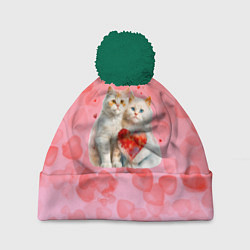 Шапка с помпоном Котята и сердечки, цвет: 3D-зеленый