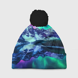 Шапка c помпоном Северное сияние над горами - неоновое свечение