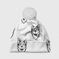 Шапка с помпоном Голова собаки, цвет: 3D-белый