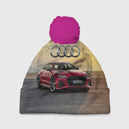 Шапка c помпоном Audi RS 7 на закате солнца / 3D-Малиновый – фото 1
