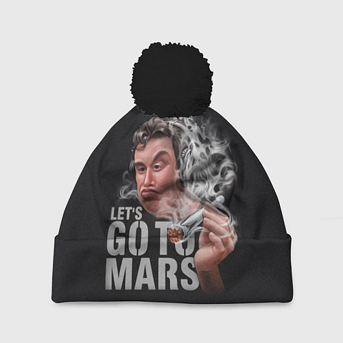 Шапка c помпоном Илон Маск - Lets go to Mars / 3D-Черный – фото 1