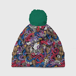 Шапка с помпоном Музыкальный коллаж, цвет: 3D-зеленый