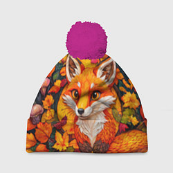 Шапка c помпоном Лисенок в осенних листьях