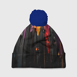 Шапка c помпоном Разноцветная рельефная краска текстура