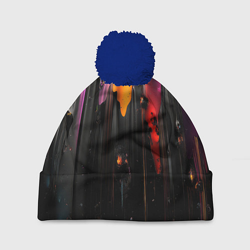 Шапка c помпоном Разноцветная рельефная краска текстура / 3D-Тёмно-синий – фото 1