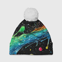 Шапка c помпоном Брызги радужной краской