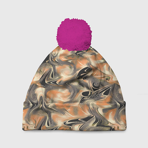 Шапка c помпоном Абстракция - закрученный узор / 3D-Малиновый – фото 1