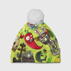 Шапка с помпоном Растения против зомби с героями, цвет: 3D-белый