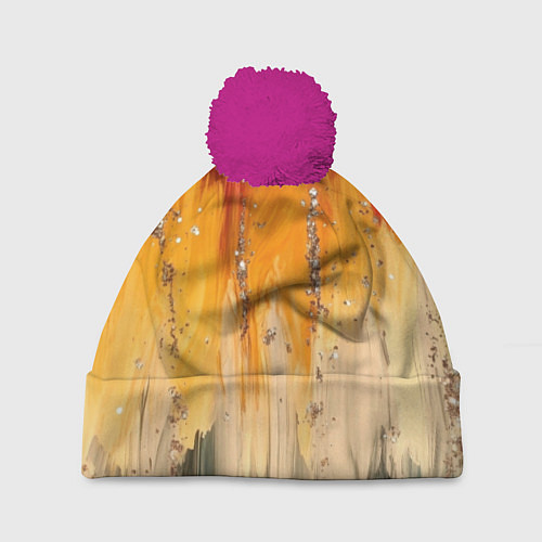 Шапка c помпоном Красочная текстура с блестяшками / 3D-Малиновый – фото 1