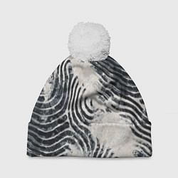 Шапка с помпоном Текстура гранж - абстрактные линии, цвет: 3D-белый