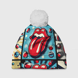 Шапка c помпоном Rolling Stones logo - pop art