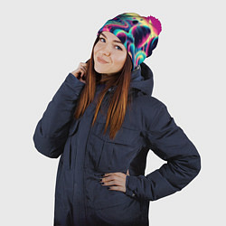 Шапка с помпоном Неоновый разноцветный космос, цвет: 3D-малиновый — фото 2