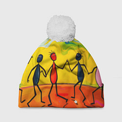 Шапка с помпоном Дружба человечков, цвет: 3D-белый