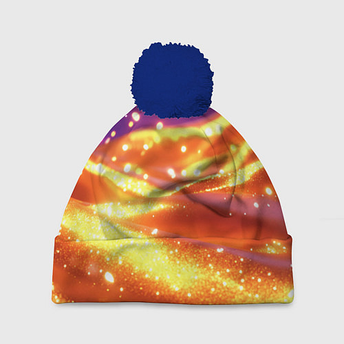 Шапка c помпоном Золотая волнистая текстура / 3D-Тёмно-синий – фото 1