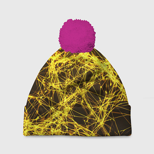 Шапка c помпоном Золотые нити текстура / 3D-Малиновый – фото 1