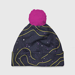 Шапка с помпоном Абстракция золотых линий текстура, цвет: 3D-малиновый