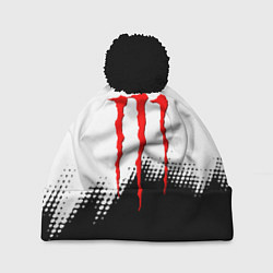 Шапка с помпоном Monster energy чёрно белые краски, цвет: 3D-черный