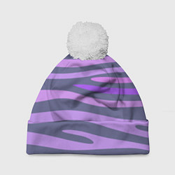 Шапка с помпоном Лавандовые волны, цвет: 3D-белый