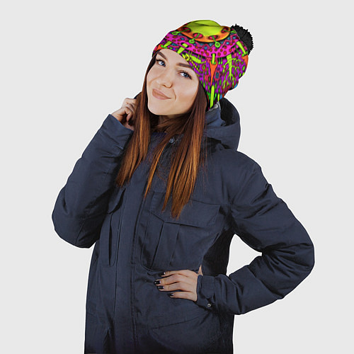 Шапка c помпоном Кислотные грибы оптические / 3D-Черный – фото 2