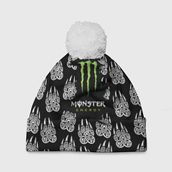 Шапка с помпоном Monster energy медвежьи лапы, цвет: 3D-белый
