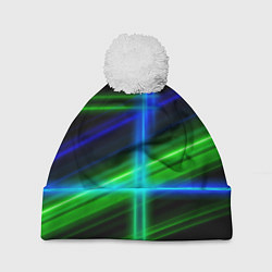 Шапка с помпоном Color blue black green, цвет: 3D-белый