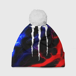 Шапка с помпоном Monster energy молнии неон, цвет: 3D-белый