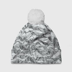 Шапка с помпоном Серебряная фольга - мятая текстура, цвет: 3D-белый