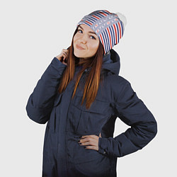 Шапка с помпоном Полосатый морской орнамент с якорями, цвет: 3D-белый — фото 2