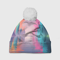 Шапка с помпоном Город в розовом тумане, цвет: 3D-белый