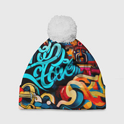 Шапка с помпоном Abstract graffiti - ai art, цвет: 3D-белый
