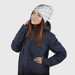 Шапка с помпоном Черно белый ягодный узор ретро, цвет: 3D-белый — фото 2