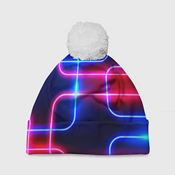 Шапка с помпоном Цветные светящиеся неоны, цвет: 3D-белый