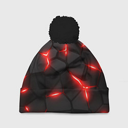 Шапка с помпоном Красная неоновая броня, цвет: 3D-черный