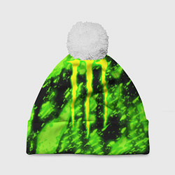 Шапка с помпоном Monster energy кислотное лого, цвет: 3D-белый