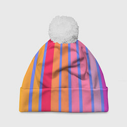 Шапка c помпоном Теплые цветные полосы
