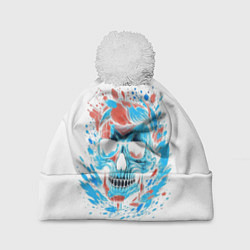 Шапка с помпоном Крутой череп, цвет: 3D-белый