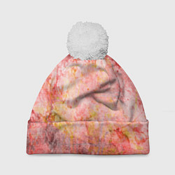 Шапка с помпоном Абстракция- red embroidered fabric, цвет: 3D-белый