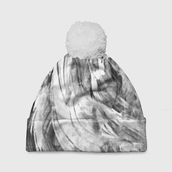 Шапка с помпоном Абстракция - grey and white swirls, цвет: 3D-белый