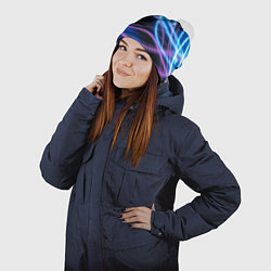 Шапка с помпоном Неоновая абстракция на темном, цвет: 3D-белый — фото 2