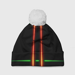 Шапка с помпоном Neon green black red line, цвет: 3D-белый