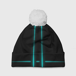 Шапка с помпоном Neon black light blue line, цвет: 3D-белый