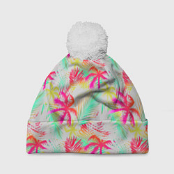Шапка c помпоном Palm yellow pink