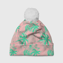 Шапка с помпоном Palm turquoise pink, цвет: 3D-белый