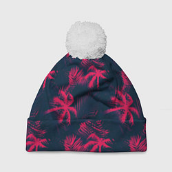 Шапка с помпоном Palm pink black, цвет: 3D-белый