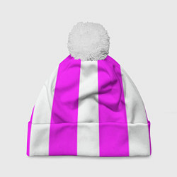 Шапка с помпоном Color white pink line, цвет: 3D-белый