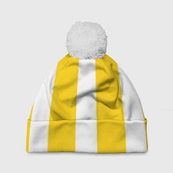 Шапка c помпоном Color yellow white line